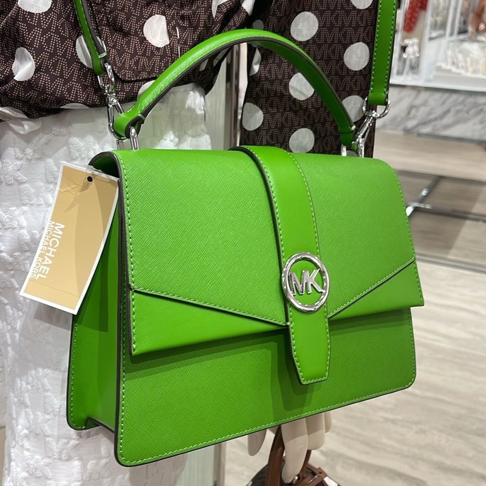 Michael Kors Greenwich Medium Saffiano Leather Satchel Crossbody Shoulder Bag - Picture 4 of 16